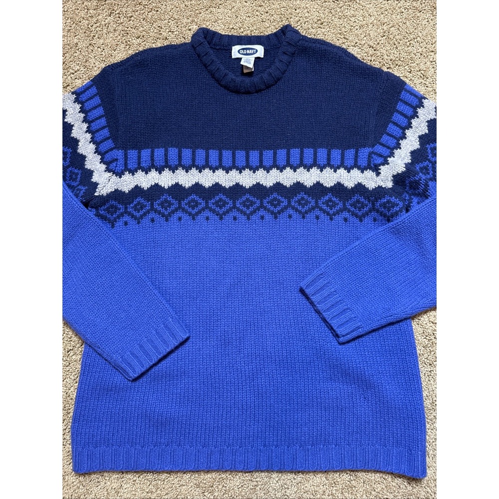 Old Navy Large Blue Nordic Fair Isle Lambswool Crewneck Sweater Y2K 90s Vintage